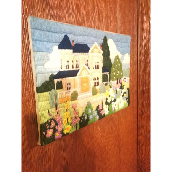 Embroidered Homestead Scenes Pair Crewel Wool Needlepoint Vintage - Picture 5 of 16